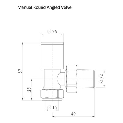 Manual Radiator Valve Round Angled - 15mm x R 1/2" - Chrome