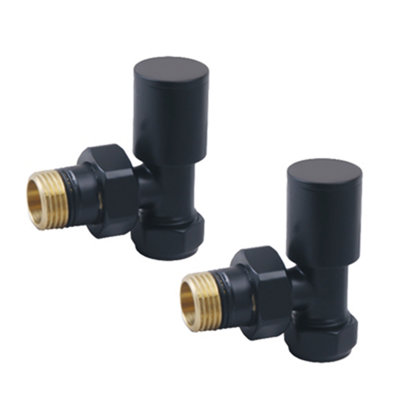 Manual Radiator Valve Round Angled - 15mm x R 1/2" - Matt Black