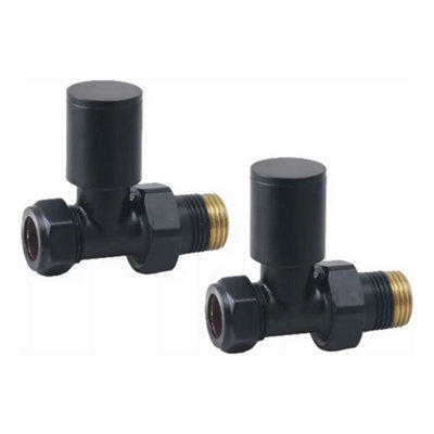 Manual Radiator Valve Round Straight - 15mm x R 1/2" - Matt Black