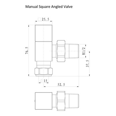 Manual Radiator Valve Square Angled - 15mm x R 1/2" - Matt Black