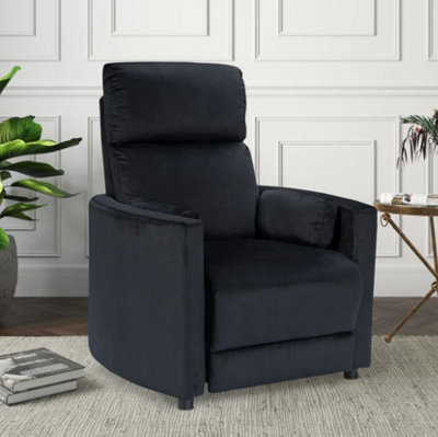 Manual Recliner Chair in Black Velvet Fabric