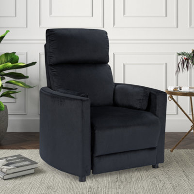 Manual Recliner Chair in Black Velvet Fabric