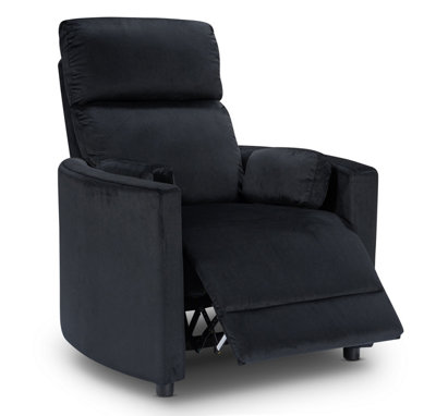 Manual Recliner Chair in Black Velvet Fabric