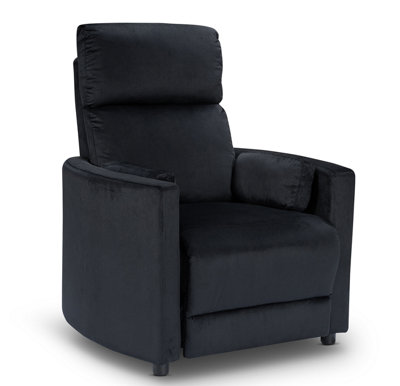 Manual Recliner Chair in Black Velvet Fabric