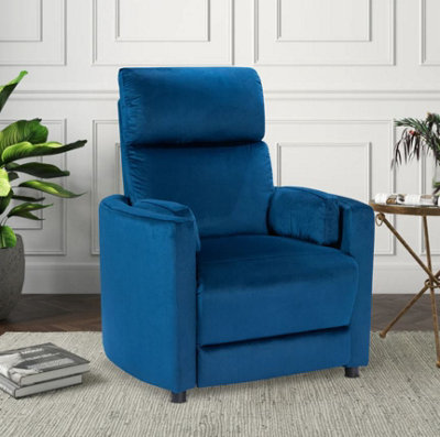 Manual Recliner Chair in Blue Velvet Fabric