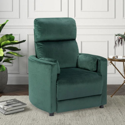 Manual Recliner Chair in Bottle Green Velvet Fabric