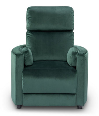 Manual Recliner Chair in Bottle Green Velvet Fabric