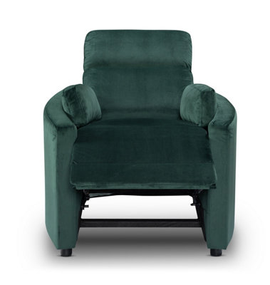 Manual Recliner Chair in Bottle Green Velvet Fabric