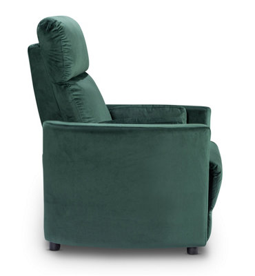 Manual Recliner Chair in Bottle Green Velvet Fabric