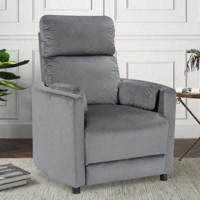 Manual Recliner Chair in Dark Grey Velvet Fabric