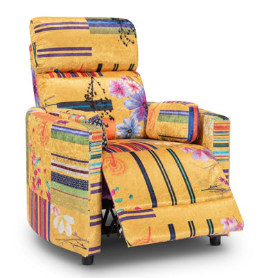 Manual Recliner Chair in Gold Patchwork Fabric