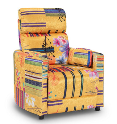 Manual Recliner Chair in Gold Patchwork Fabric