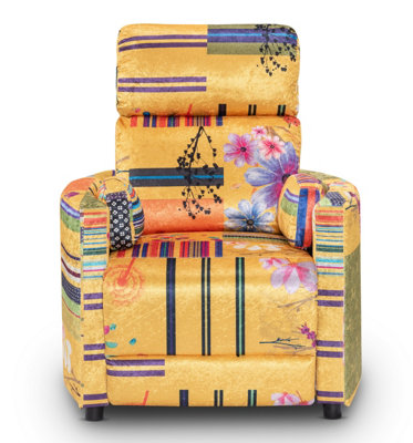 Manual Recliner Chair in Gold Patchwork Fabric