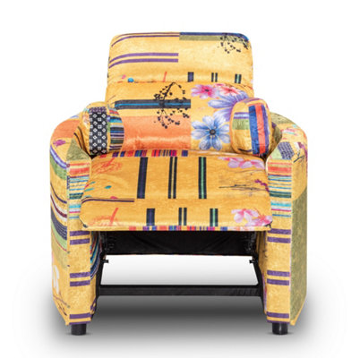 Manual Recliner Chair in Gold Patchwork Fabric