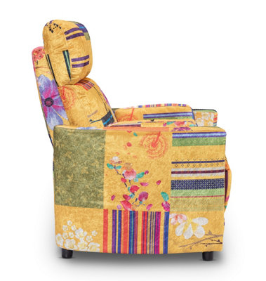 Manual Recliner Chair in Gold Patchwork Fabric