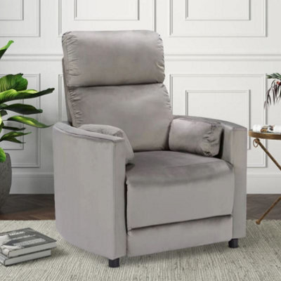 Manual Recliner Chair in Light Grey Velvet Fabric