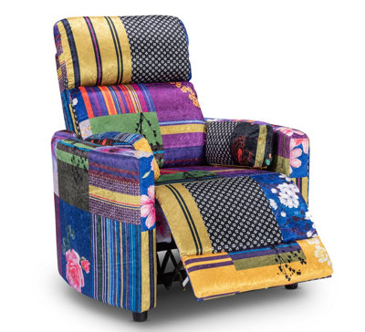 Manual Recliner Chair in Multicoloured Fabric Patchwork