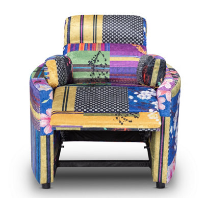Manual Recliner Chair in Multicoloured Fabric Patchwork