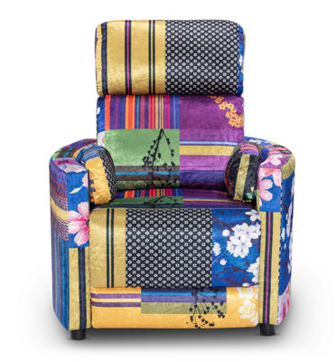 Manual Recliner Chair in Multicoloured Fabric Patchwork
