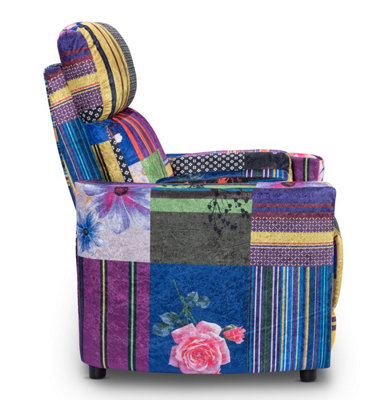 Manual Recliner Chair in Multicoloured Fabric Patchwork