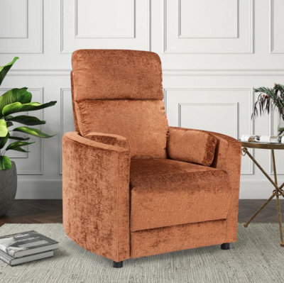 Manual Recliner Chair in Orange Chenille Fabric