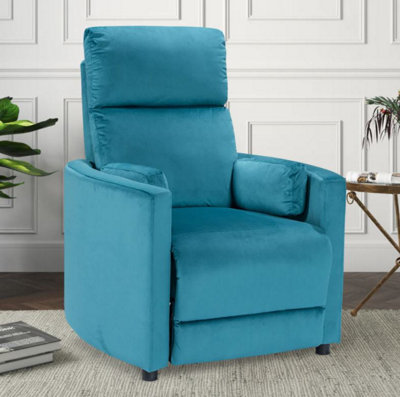 Manual Recliner Chair in Teal Velvet Fabric