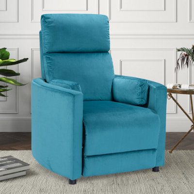 Manual Recliner Chair in Teal Velvet Fabric