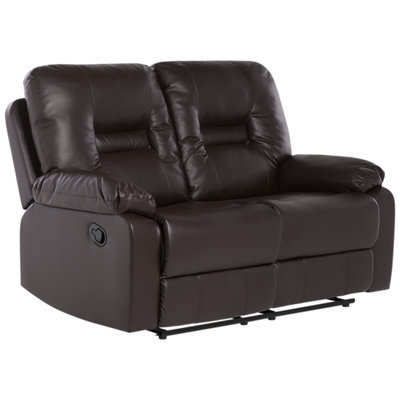 Manual Recliner Sofa 2 Seater BERGEN Faux Leather Brown