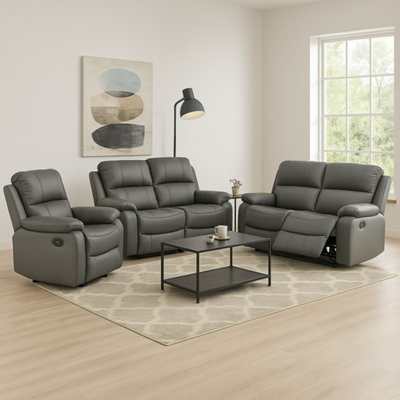Manual Recliner Sofa Faux Leather Suite Charcoal Grey - 2 & 3 Seater