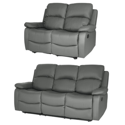 Manual Recliner Sofa Faux Leather Suite Charcoal Grey - 2 & 3 Seater