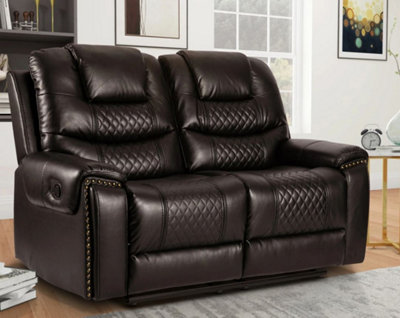 Manual Recliner Sofa in Brown Faux Leather 2 Seater Sofa