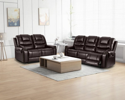 Manual Recliner Sofa in Brown Faux Leather 2 Seater Sofa