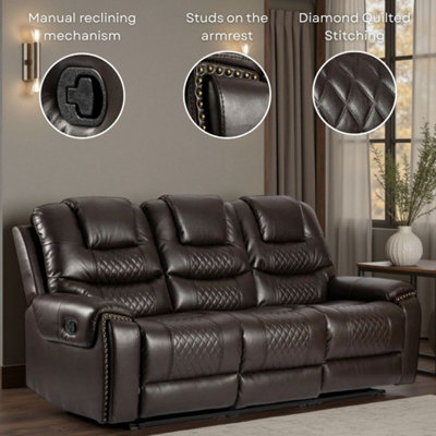 Manual Recliner Sofa in Brown Faux Leather 2 Seater Sofa
