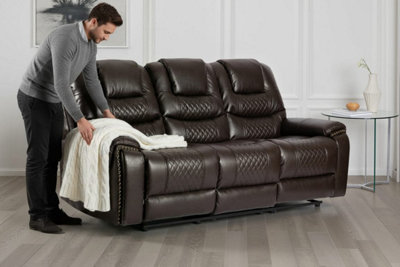 Manual Recliner Sofa in Brown Faux Leather 2 Seater Sofa