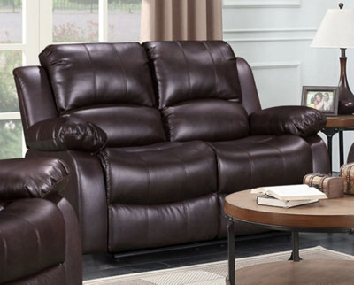 Manual Recliner Sofa in Brown Faux Leather 2 Seater Sofa