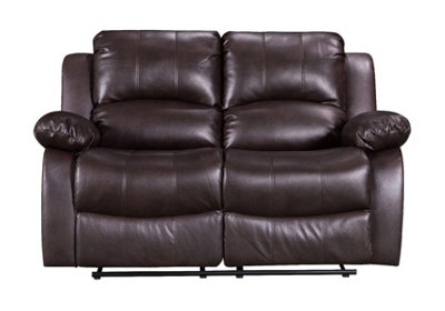 Manual Recliner Sofa in Brown Faux Leather 2 Seater Sofa
