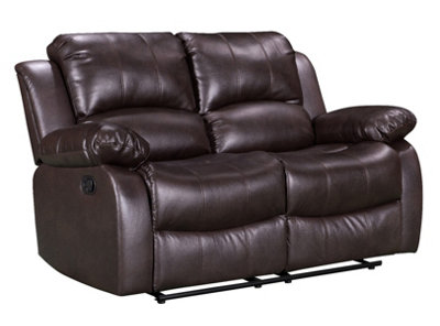 Manual Recliner Sofa in Brown Faux Leather 2 Seater Sofa