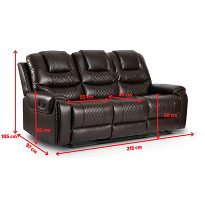 Manual Recliner Sofa in Brown Faux Leather 3 Seater Sofa