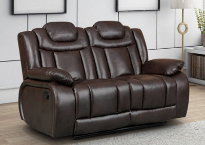 Manual Recliner Sofa in Faux Leather Brown 2 Seater