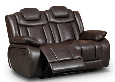 Manual Recliner Sofa in Faux Leather Brown 2 Seater