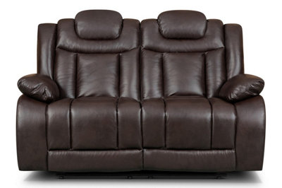 Manual Recliner Sofa in Faux Leather Brown 2 Seater