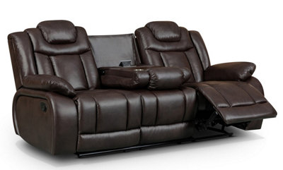 Manual Recliner Sofa in Faux Leather Brown 3 Seater