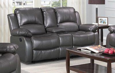 Manual Recliner Sofa With Cup Holders and Console in Grey Faux Leather ...
