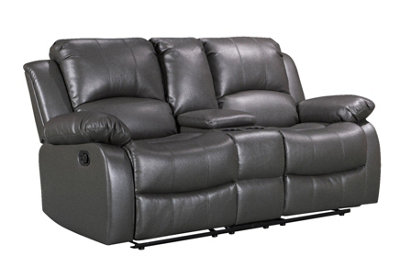 Manual Recliner Sofa With Cup Holders and Console in Grey Faux Leather ...
