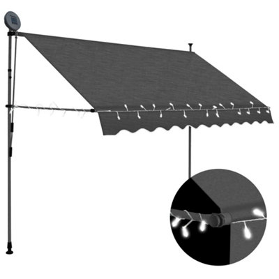 Manual Retractable Awning Sun Shade Canopy for Patio Garden Balcony, Restaurant with LED 300 cm Anthracite