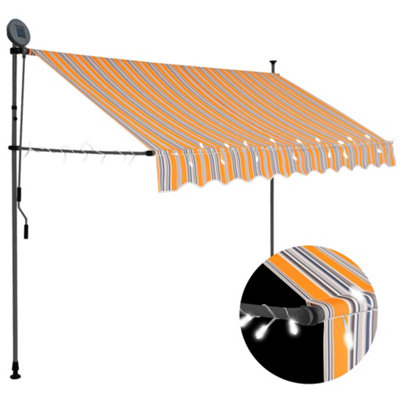Manual Retractable Awning Sun Shade Canopy for Patio Garden Balcony, Restaurant with LED 300 cm Yellow and Blue