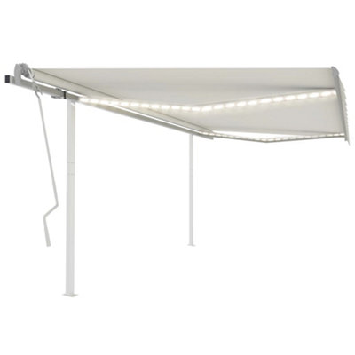 Manual Retractable Awning Sun Shade Canopy for Patio Garden Balcony, Restaurant with LED 4.5x3.5 m Cream