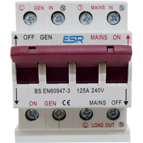 Manual Transfer Switch, 125A 240V Mains to Generator, DIN Rail Mount