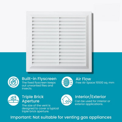 Map Louvre Air Vent Cover White with Fixed Flyscreen 9x6 (229mm x 152mm)