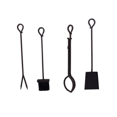 Maple Fireside Companion Set Iron Black Traditional Black Tool Stand Tongs Poker - 6